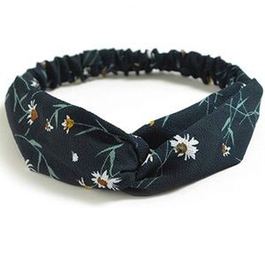Navy Blue Daisy Print Boho Twist Headband